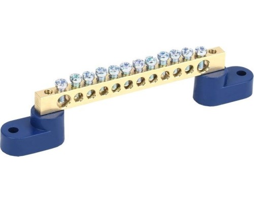Шина REXANT 11-2328 «N» нулевая 6х9 мм на двух угловых синих изолятора Шина REXANT 11-2328 «N» нулевая 6х9 мм на двух угловых синих изолятора