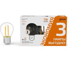 Лампа светодиодная GAUSS Filament Шар E27 7W 2700K LED (в упаковке 3шт) [105902107T]