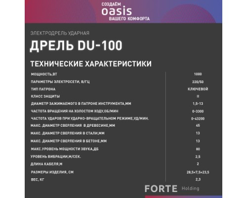 Дрель ударная сетевая OASIS DU-100 [4640039480280]