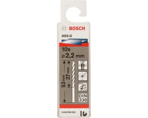 Сверло по металлу BOSCH HSS-G 2.2 мм 10шт [2608595052]