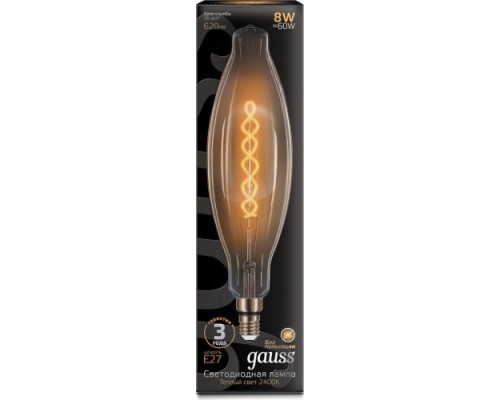 Лампа светодиодная GAUSS T120 filament 8w 620lm 2400к е27 golden flexible led [156802008]