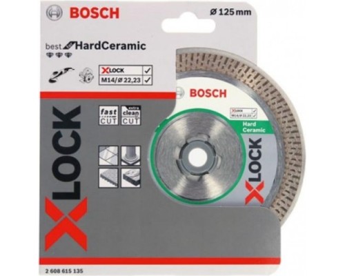 Алмазный диск для резки гранита BOSCH 125x22,23x1,8x10 мм X-LOCK Best for Hard Ceramic [2608615135]