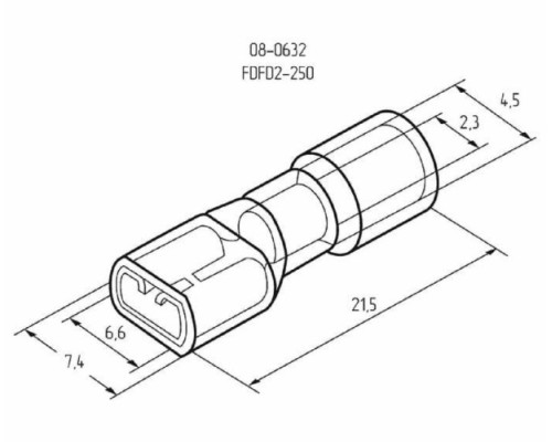 Клемма плоская REXANT 08-0632 ( уп 100 шт ) изолированная РППи-м 2.5-(6.3)/РпИмп 2-250 08-0632