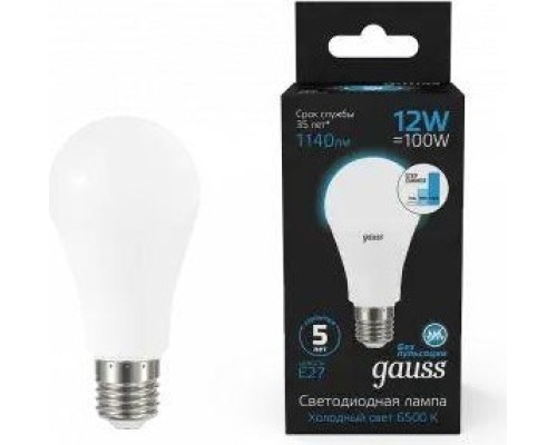 Лампа светодиодная GAUSS A60 a60 12w 1140lm 6500k е27 шаг. диммирование led [102502312-S]