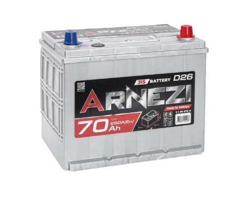 Аккумулятор ARNEZI JIS SMF 70 A/ч обратная R(+) 260x170x225 D26 EN 650 A [E1300700]