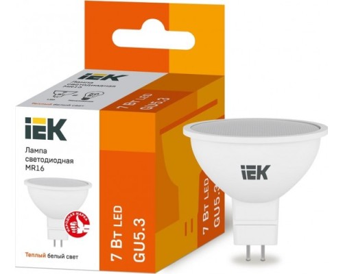 Лампа светодиодная IEK MR16 7Вт 3000К GU5.3 Софит [LLE-MR16-7-230-30-GU5]