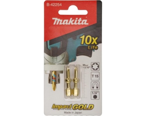 Бита для заворачивания MAKITA B-42254 Impact Gold Shorton T15, 30 мм, E-form (MZ), 2 шт.