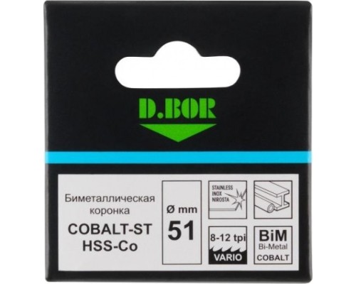 Коронка биметаллическая D.BOR COBALT-ST 51 мм (m42) мелкий зуб [D-HS-BIM-ST-38-051]