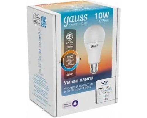 Лампа светодиодная GAUSS Smart home a60 10w 1055lm 2700-6500к e27 диммируемая led [1080112]