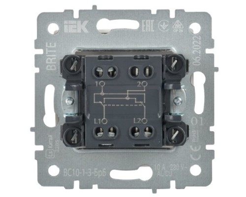 Выключатель IEK BRITE перекрестный 1-кл. 10А ВС10-1-3-БрБ бел BR-V13-0-10-K01