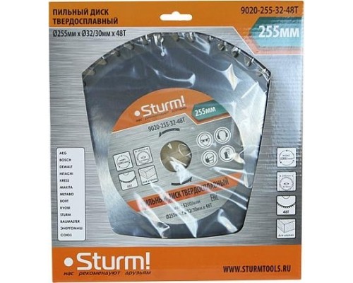 Пильный диск по дереву STURM 9020-255-32-48T 255x32x48 зубьев, переходное кольцо 30 мм