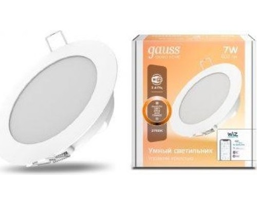 Потолочный светодиодный светильник GAUSS Smart home даунлайт 7w 600lm 2700к 220-240v ip20 105*35мм дим [2010122]