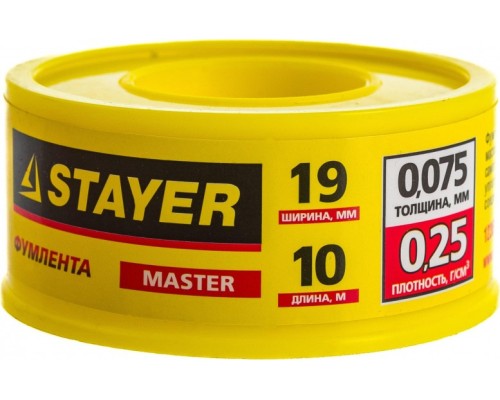 Фум лента STAYER MASTER плотность 0,25 г/см3, 0,075ммх19ммх10м [12360-19-025]