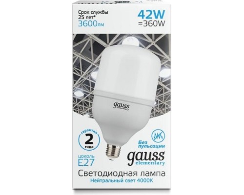 Лампа светодиодная GAUSS T120 elementary 42w 3600lm 4000k e27 led [63224]