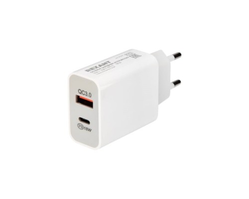 Зарядное устройство REXANT 18-2216 сетевое USB-A+USB-C адаптер, 18W белое