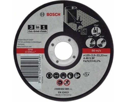 Отрезной круг по нержавеющей стали BOSCH 125х2,5х22 мм AS46TINOX-BF Expert for Inox [2608602389]