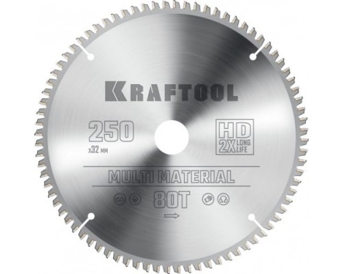 Пильный диск по алюминию KRAFTOOL Multi Material 250х32мм 80Т [36953-250-32]