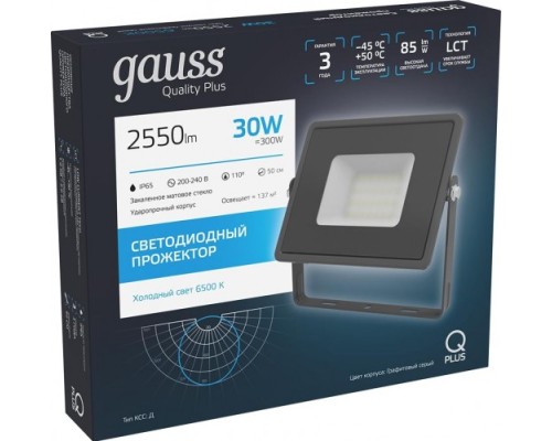 Прожектор GAUSS Qplus 30w 2550lm 6500k 200-240v ip65 графитовый led [690511330]