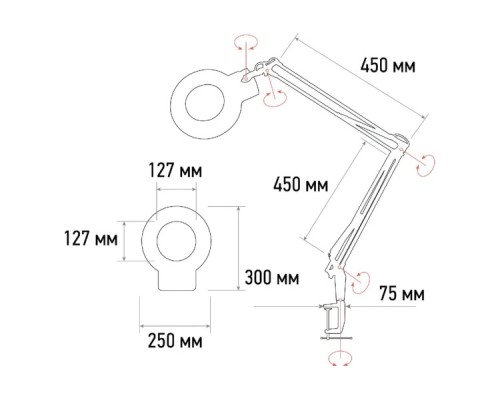 Лупа REXANT 31-0535 на струбцине круглая 5D с подсветкой 96 SMD LED