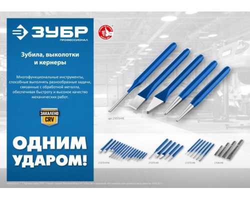 Набор зубил и выколоток ЗУБР Профессионал, 21070-H6 в чехле, 6 предметов [21070-H6]