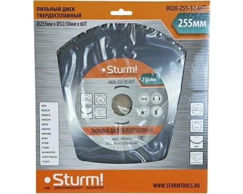 Пильный диск по дереву STURM 9020-255-32-60T 255x32x60 зубьев, переходное кольцо 30 мм