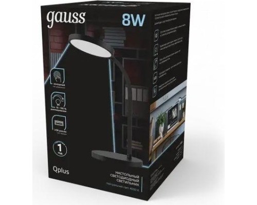 Светильник настольный GAUSS GTL503 Qplus 8w 500lm 4000k 170-265v черный диммируемый usb [GT5032]