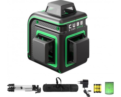 Лазерный уровень CUBE 3-360 GREEN ADA PROFESSIONAL EDITION + Штатив-штанга элевационный + Cosmo 50 [А00677]