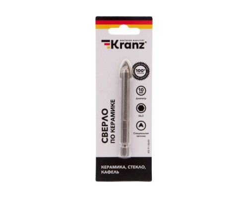 Сверло по стеклу и керамике Kranz KR-91-0644 10 мм, 2 грани