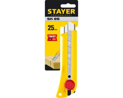 Нож для строительных работ STAYER SK-25 с винтовым фиксатором сегмент. лезвия 25 мм, усиле [09173_z01]