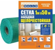 Сетка фасадная 4Walls  стекловолокно, 1*50 м, ячейка 5*5, зеленая [2161]