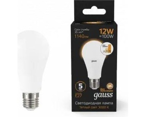 Лампа светодиодная GAUSS A60 a60 12w 1140lm 3000k е27 шаг. диммирование led [102502112-S]