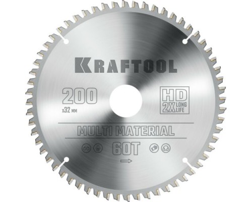 Пильный диск по алюминию KRAFTOOL Multi Material 200х32мм 60T [36953-200-32]