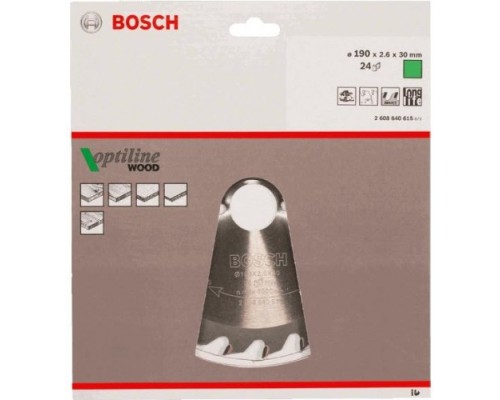 Пильный диск по дереву BOSCH Standard 190Х30 24T OPTILINE WOOD [2608640615]