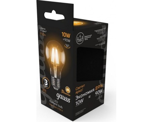 Лампа светодиодная GAUSS A60 filament а60 10w 930lm 2700к е27 led [102802110]