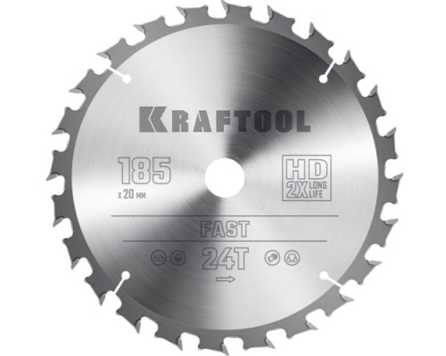 Пильный диск по дереву KRAFTOOL Fast 185х20мм 24T [36950-185-20]