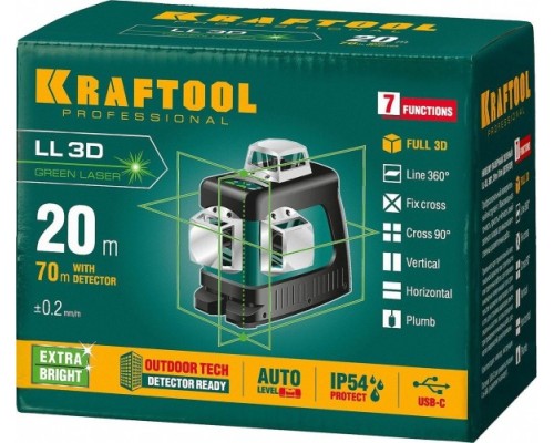 Лазерный уровень KRAFTOOL LL 3D зеленый [34641]