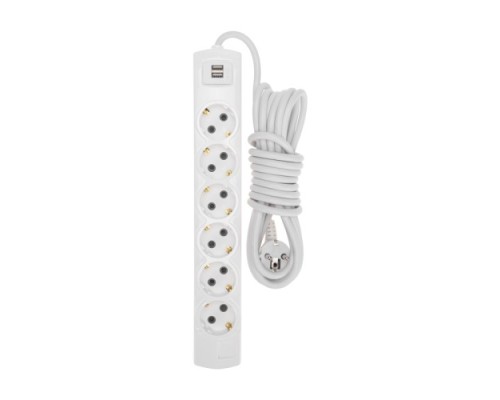 Удлинитель REXANT 13-4123 PREMIUM 6 гнезд, 5м, 3х1,5мм², с/з, 2 USB, белый Удлинитель REXANT 13-4123 PREMIUM 6 гнезд, 5м, 3х1,5мм², с/з, 2 USB, белый