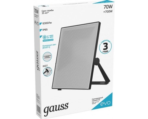 Прожектор GAUSS EVO evo 70w 6300lm 6500k 100-240v ip65 черный led [687511370]