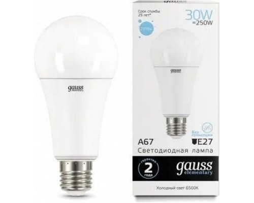 Лампа светодиодная GAUSS A67 elementary a67 30w 2390lm 6500k e27 led [73239]