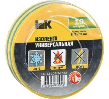 Изолента IEK ПВХ 0.13х15мм (рул. 10м) желт./зел. [UIZ-13-10-10M-K52]