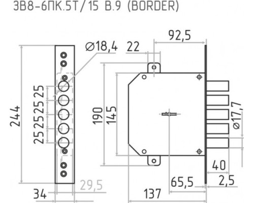 Замок врезной НОРА-М ЗВ8-6ПК.5Т/15 В.9 сувальдный [16248]