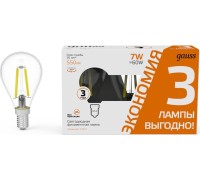 Лампа светодиодная GAUSS Filament Шар E14 7W 2700K LED (в упаковке 3шт) 105901107T