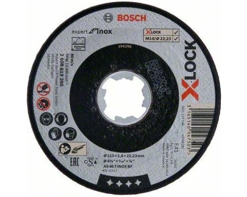 Отрезной круг по нержавеющей стали X-LOCK BOSCH 115х1,6х22 мм AS46T INOX-BF Expert for Inox [2608619260]