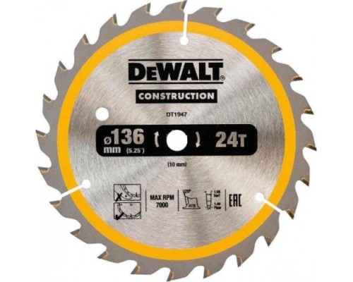 Пильный диск универсальный DeWALT 136х24тх10 мм Construction DT1947-QZ