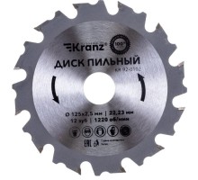 Пильный диск по дереву Kranz KR-92-0102 125х22.23 мм, 12 зуб.