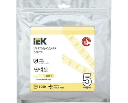 Лента светодиодная IEK LSR-5050WW60 14.4w 12В IP65 (5 м) [LSR2-1-060-65-3-05]