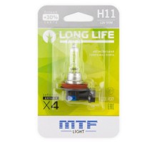 Лампа галогеновая MTF LIGHT H11 12V 55W LONG LIFE x4 блистер HLL1211b