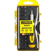 Отвертка реверсивная в наборе с битами STAYER Compact Cr-V сталь, 38 предметов 2557-H38