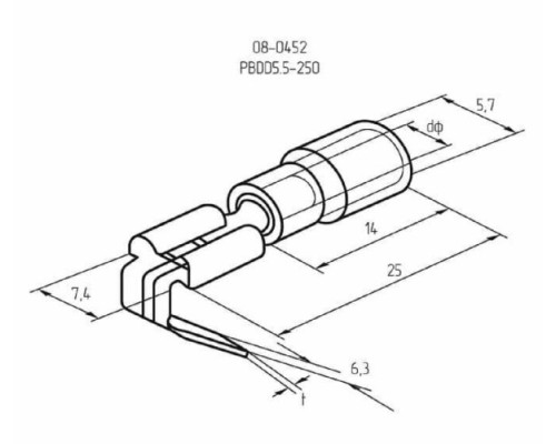 Клемма плоская REXANT 08-0452 ( уп 100 шт ) изолированная РПи-О 6.0-(6.3)/РпИо 6.0-7.5 08-0452