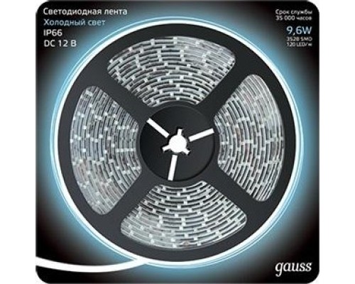 Лента светодиодная GAUSS LED 2835/120-smd 9.6w 12v dc холодный белый ip66 (блис [311000310]